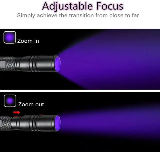 Alt view image 2 of 6 - COSMOING UV Flashlight, LED 395nm Ultraviolet Flashlight, Zoomable Pen Blacklight Flashlight IP54 Waterproof Detector for Pet Urine, Cat Dog Stains, Bed Bug, Household Wardrobe Toilet