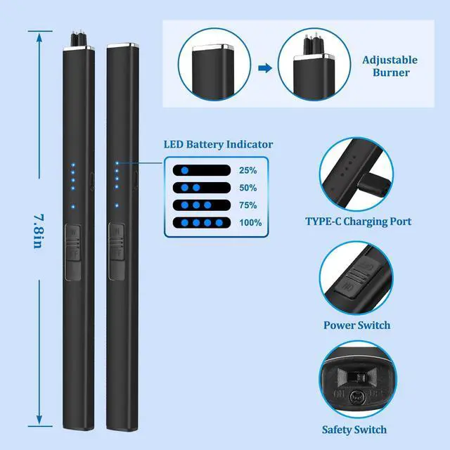 Alt view image 5 of 7 - Stocking Stuffers for Men Women: Electric Lighter Candle Lighter Rechargeable Windproof Flameless Dual Arc Camping Kitchen USB Lighters with Safety Lock for Adults Him Mom Gifts Valentines