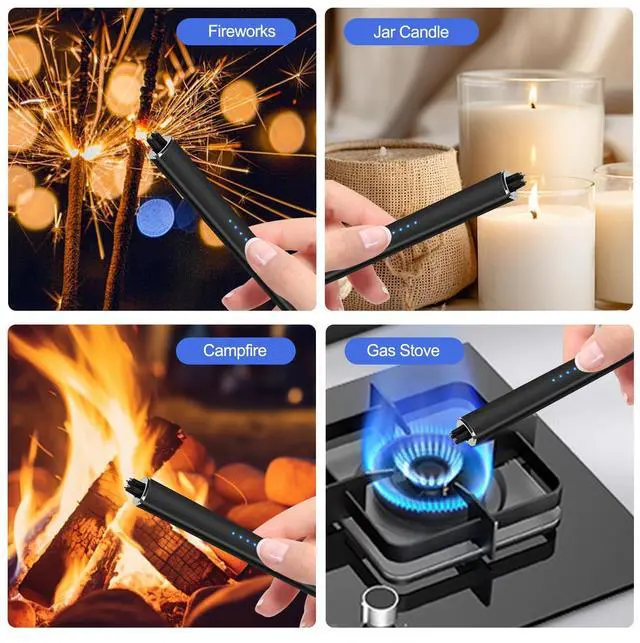 Alt view image 4 of 7 - Stocking Stuffers for Men Women: Electric Lighter Candle Lighter Rechargeable Windproof Flameless Dual Arc Camping Kitchen USB Lighters with Safety Lock for Adults Him Mom Gifts Valentines
