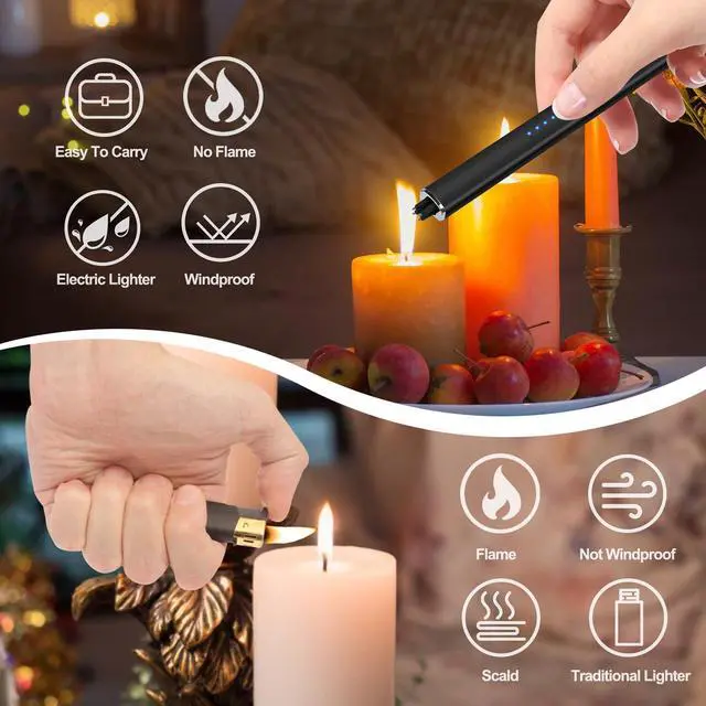Alt view image 7 of 7 - Stocking Stuffers for Men Women: Electric Lighter Candle Lighter Rechargeable Windproof Flameless Dual Arc Camping Kitchen USB Lighters with Safety Lock for Adults Him Mom Gifts Valentines