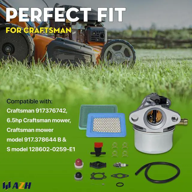 Alt view image 3 of 7 - Carburetor Carb Replacement For Craftsman 625 series Lawnmower, Craftsman 917376742, 6.5hp Craftsman mower, Craftsman mower model 917.378644 B & S model 128602-0259-E1.