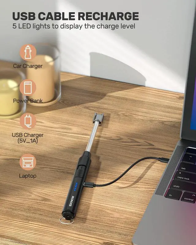 Alt view image 4 of 7 - Electric Lighter, Candle Lighters USB Rechargeable Arc Lighter with Hanging Hook, LED Battery Display Long Lighters for Candle Grill BBQ Home Outdoor