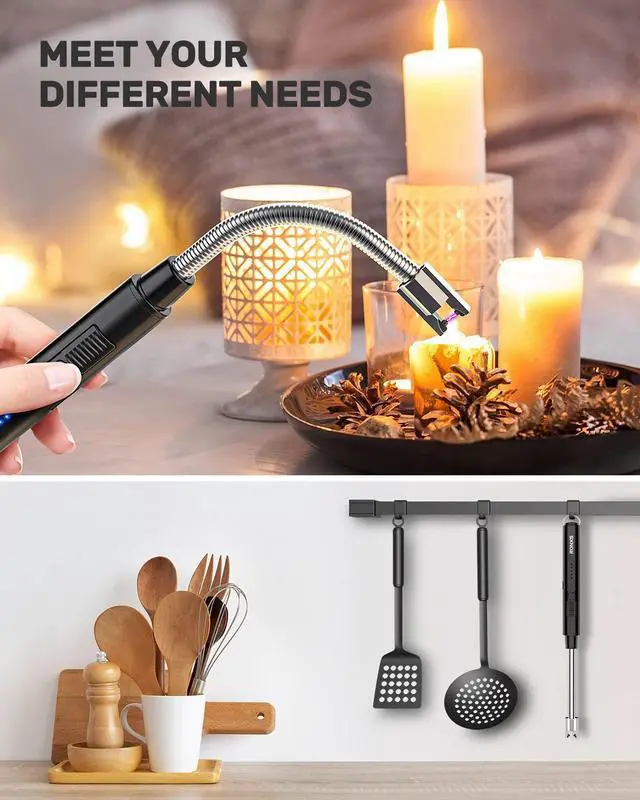 Alt view image 5 of 7 - Electric Lighter, Candle Lighters USB Rechargeable Arc Lighter with Hanging Hook, LED Battery Display Long Lighters for Candle Grill BBQ Home Outdoor