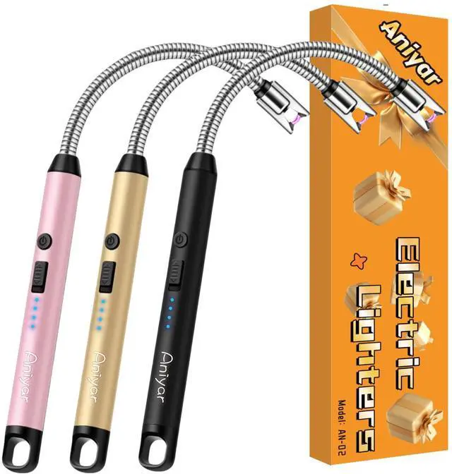 Main image of Christmas Stocking Stuffers - 3 Pack Electric Lighter with 360° Flexible Neck & LED Display, Birthday Gifts for Women Mom Men Wife, Rechargeable USB Arc Long Candle Lighters for Candle Camping BBQ