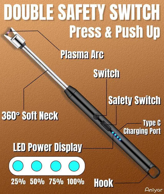 Alt view image 4 of 7 - Christmas Stocking Stuffers - 3 Pack Electric Lighter with 360° Flexible Neck & LED Display, Birthday Gifts for Women Mom Men Wife, Rechargeable USB Arc Long Candle Lighters for Candle Camping BBQ