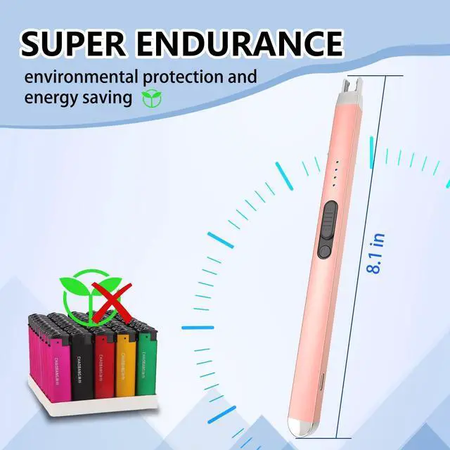 Alt view image 3 of 7 - PALTECE Electric Candle Lighter, USB-C Rechageable Arc Lighters for Camping, Long Lighter with Safety Switch & LED Battery Display, Windproof & Flameless lighters for BBQ, Grill (Rose Gold)