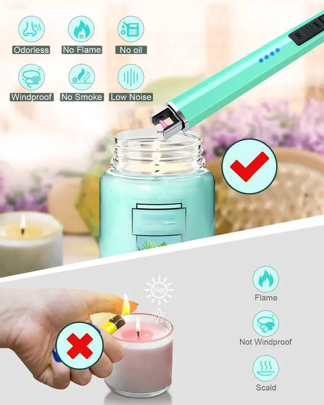 Alt view image 3 of 7 - Rechargeable Lighter Electric Candle Lighters Arc Plasma Flameless Windproof USB Lighter Multi-Safety Protection Teal Blue