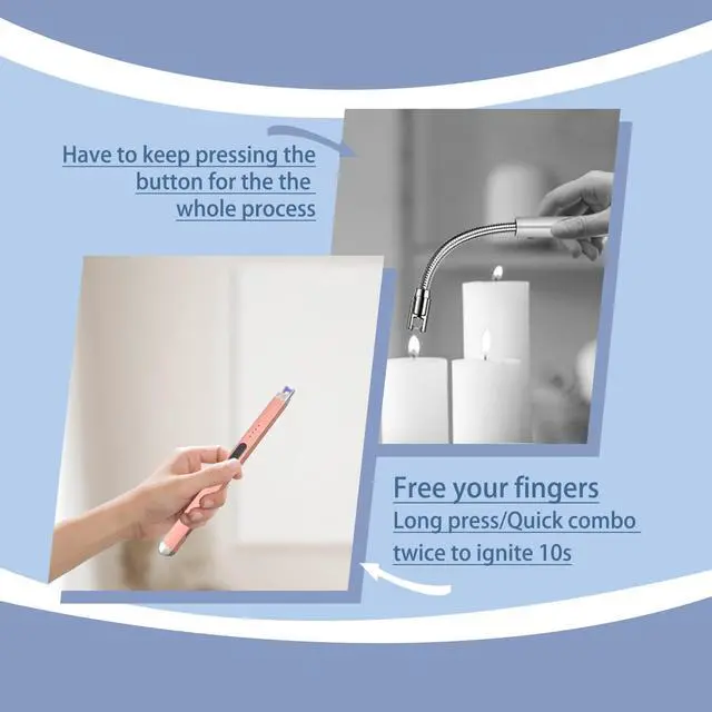 Alt view image 5 of 7 - PALTECE Electric Candle Lighter, USB-C Rechageable Arc Lighters for Camping, Long Lighter with Safety Switch & LED Battery Display, Windproof & Flameless lighters for BBQ, Grill (Rose Gold)