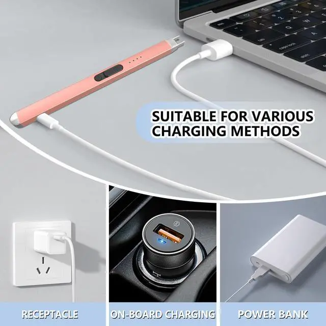 Alt view image 6 of 7 - PALTECE Electric Candle Lighter, USB-C Rechageable Arc Lighters for Camping, Long Lighter with Safety Switch & LED Battery Display, Windproof & Flameless lighters for BBQ, Grill (Rose Gold)