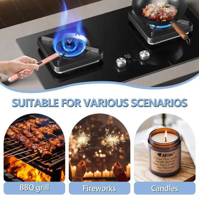 Alt view image 7 of 7 - PALTECE Electric Candle Lighter, USB-C Rechageable Arc Lighters for Camping, Long Lighter with Safety Switch & LED Battery Display, Windproof & Flameless lighters for BBQ, Grill (Rose Gold)