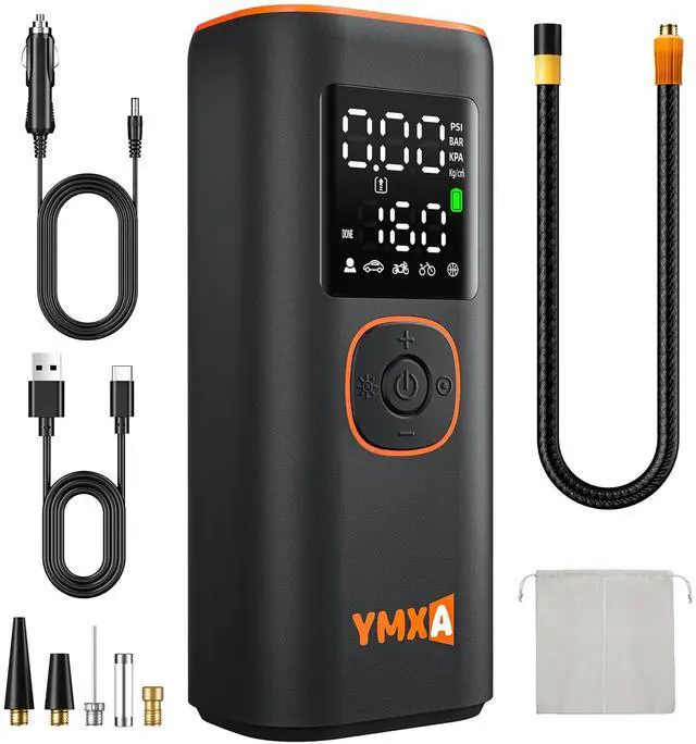 Main image of YMXA Portable Tire Inflator For Car - 5X Faster 160 PSI, DC 12V Air Pump For Car Tires, Portable Air Compressor With Large Dual Digital Screen, Tire Air Pump For with Light Truck, Motorcycle, Bike