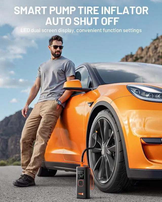 Alt view image 2 of 6 - YMXA Portable Tire Inflator For Car - 5X Faster 160 PSI, DC 12V Air Pump For Car Tires, Portable Air Compressor With Large Dual Digital Screen, Tire Air Pump For with Light Truck, Motorcycle, Bike