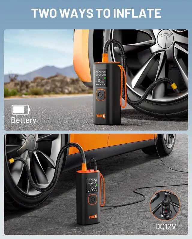 Alt view image 5 of 6 - YMXA Portable Tire Inflator For Car - 5X Faster 160 PSI, DC 12V Air Pump For Car Tires, Portable Air Compressor With Large Dual Digital Screen, Tire Air Pump For with Light Truck, Motorcycle, Bike