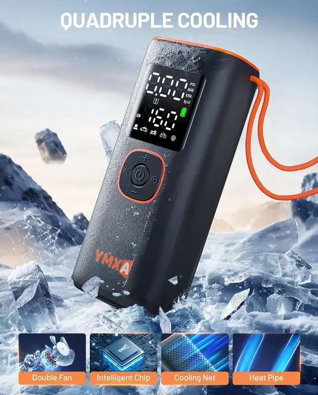 Alt view image 6 of 6 - YMXA Portable Tire Inflator For Car - 5X Faster 160 PSI, DC 12V Air Pump For Car Tires, Portable Air Compressor With Large Dual Digital Screen, Tire Air Pump For with Light Truck, Motorcycle, Bike