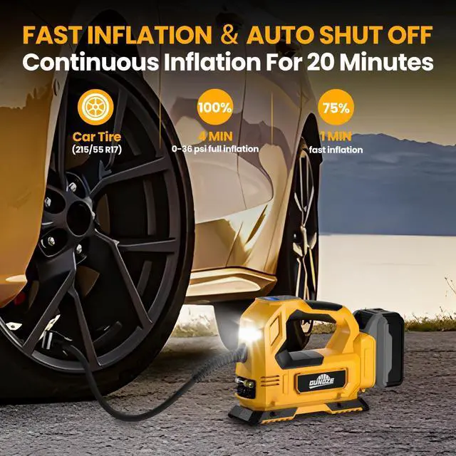 Alt view image 3 of 7 - Cordless Tire Inflator Air Compressor for DeWalt 20V Max Battery, 150PSI Portable LED Light Handheld Air Pump with Digital Pressure Gauge for Cars Motorcycles Bikes Sport Balls(Battery Not Included)