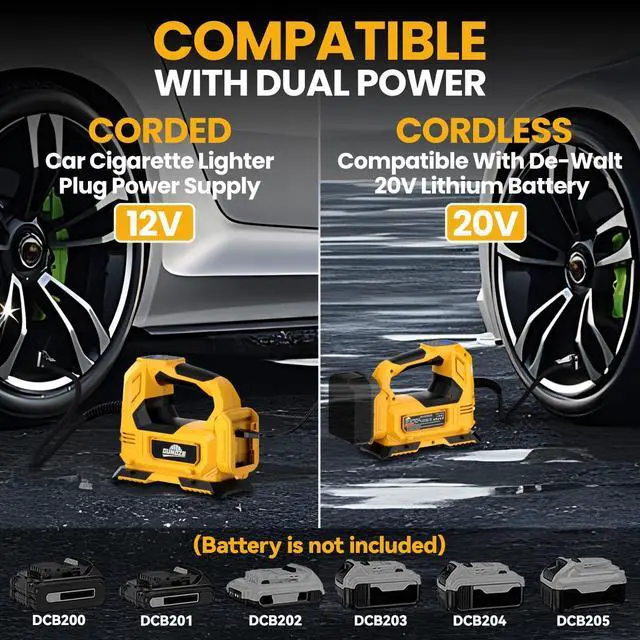 Alt view image 4 of 7 - Cordless Tire Inflator Air Compressor for DeWalt 20V Max Battery, 150PSI Portable LED Light Handheld Air Pump with Digital Pressure Gauge for Cars Motorcycles Bikes Sport Balls(Battery Not Included)