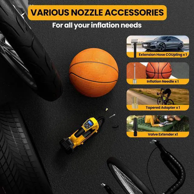 Alt view image 7 of 7 - Cordless Tire Inflator Air Compressor for DeWalt 20V Max Battery, 150PSI Portable LED Light Handheld Air Pump with Digital Pressure Gauge for Cars Motorcycles Bikes Sport Balls(Battery Not Included)