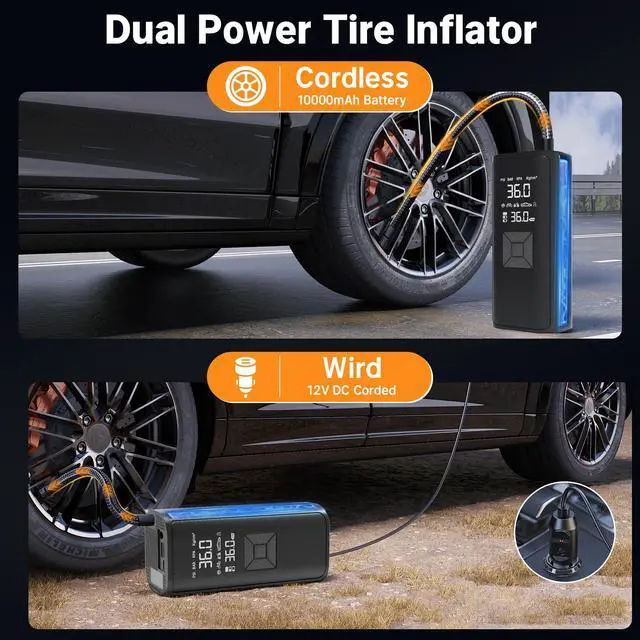 Alt view image 3 of 7 - Tire Inflation Portable Air Compressor, 6x Speed 150 PSI Cordless Multi-Function Smart Air Pump with Digital Pressure Gauge - Fast Tire Inflator for Cars, Motorcycles, Pickup, Balls and More
