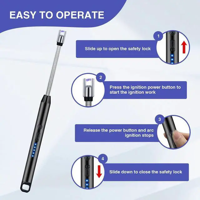 Alt view image 4 of 7 - 2 PCS Candle Lighter, Electric Lighter Arc Windproof Flameless with 360° Flexible Neck & LED Power Display, Lighters for Candle for BBQ, Grill, Camping, Fireplace, Stove