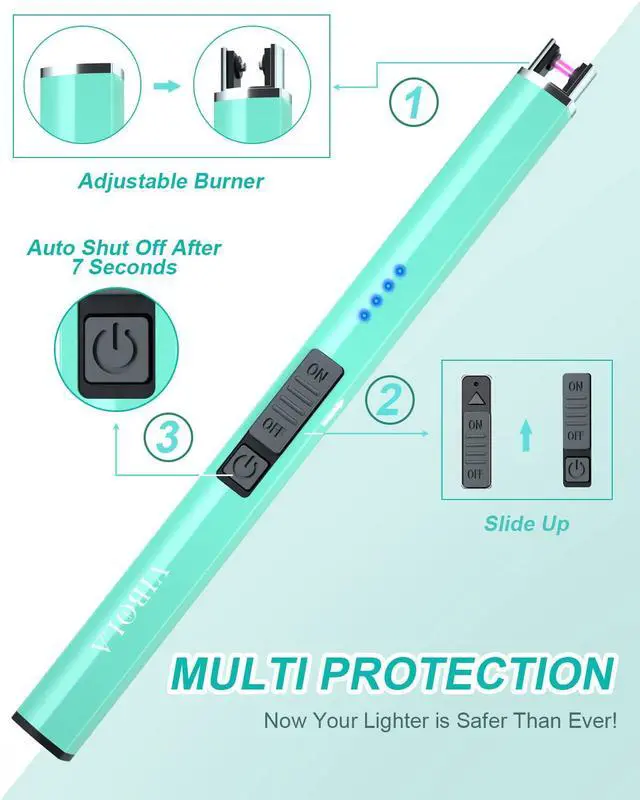 Alt view image 5 of 7 - Rechargeable Lighter Electric Candle Lighters Arc Plasma Flameless Windproof USB Lighter Multi-Safety Protection Teal Blue
