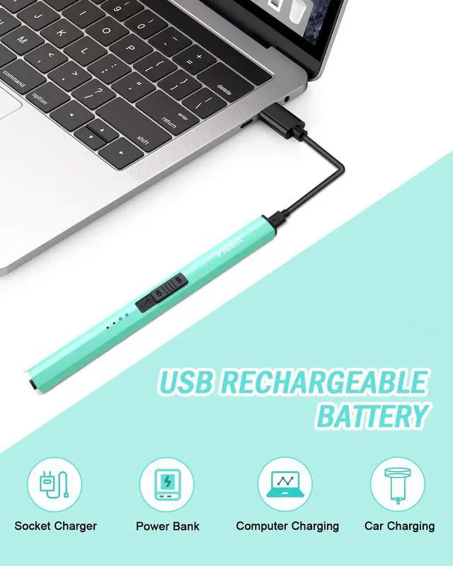 Alt view image 6 of 7 - Rechargeable Lighter Electric Candle Lighters Arc Plasma Flameless Windproof USB Lighter Multi-Safety Protection Teal Blue