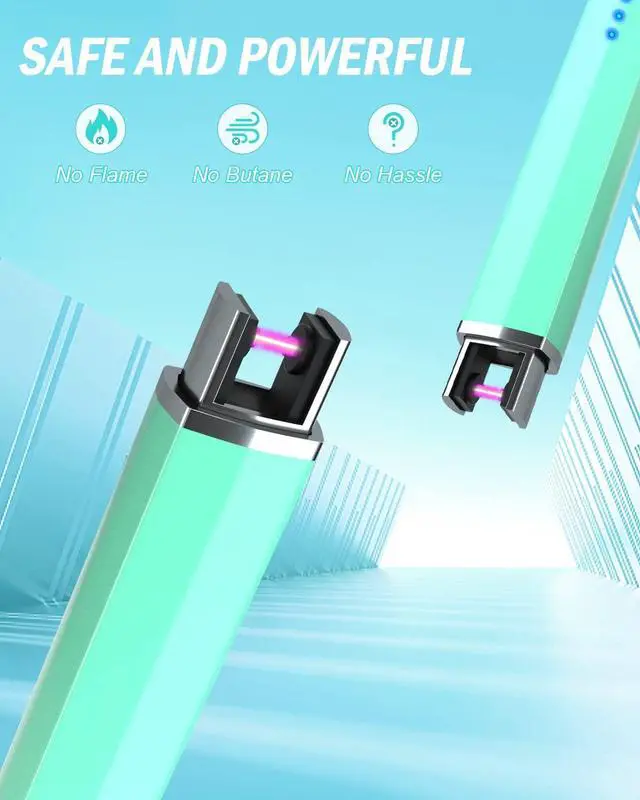 Alt view image 7 of 7 - Rechargeable Lighter Electric Candle Lighters Arc Plasma Flameless Windproof USB Lighter Multi-Safety Protection Teal Blue