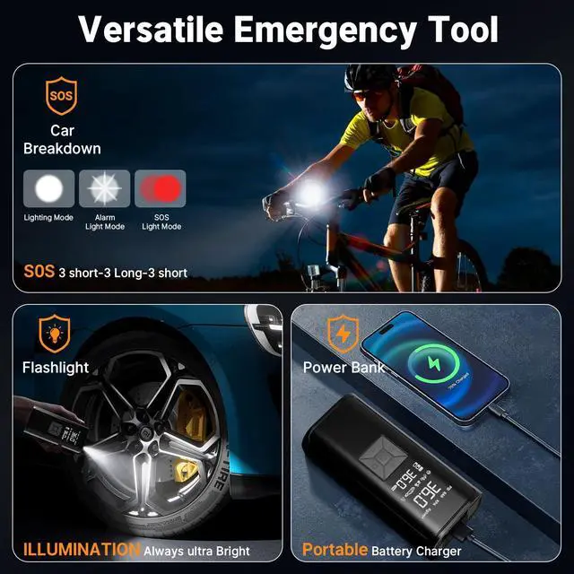 Alt view image 6 of 7 - Tire Inflation Portable Air Compressor, 6x Speed 150 PSI Cordless Multi-Function Smart Air Pump with Digital Pressure Gauge - Fast Tire Inflator for Cars, Motorcycles, Pickup, Balls and More