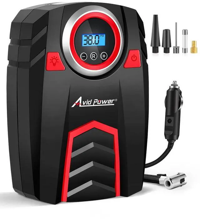 Main image of Avid Power 12V DC Air Compressor w/Digital Pressure Gauge, Car Tire Pump w/LED Light, Auto Shut-Off Tire Inflator for Car, Bicycles, Balls and Other Inflatables