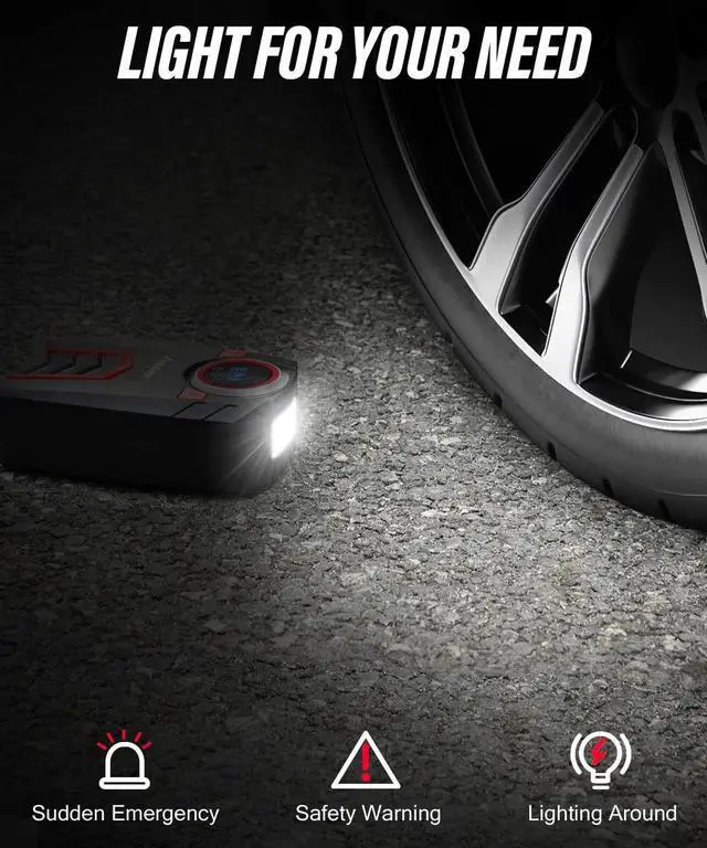 Alt view image 3 of 6 - Avid Power 12V DC Air Compressor w/Digital Pressure Gauge, Car Tire Pump w/LED Light, Auto Shut-Off Tire Inflator for Car, Bicycles, Balls and Other Inflatables