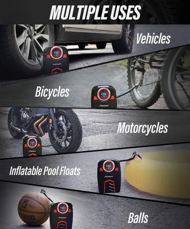 Alt view image 5 of 6 - Avid Power 12V DC Air Compressor w/Digital Pressure Gauge, Car Tire Pump w/LED Light, Auto Shut-Off Tire Inflator for Car, Bicycles, Balls and Other Inflatables