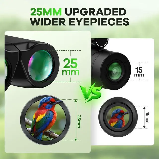 Alt view image 4 of 7 - Compact Binoculars for Adults and Kids, Large View Waterproof Small Binoculars with Low Light Vision BAK4 Prism FMC Lens for Cruise Ship Bird Watching Travel Sightseeing Concert Hunting (Green)