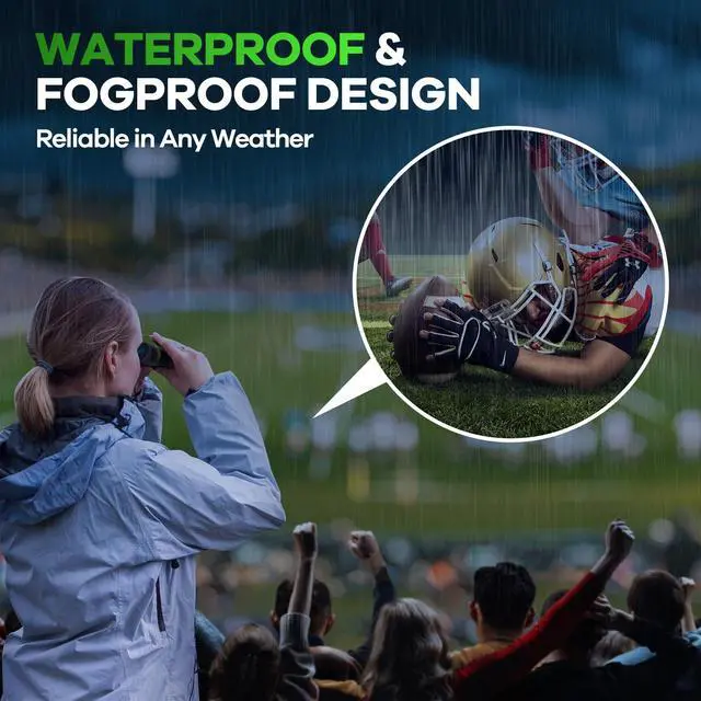 Alt view image 5 of 7 - Compact Binoculars for Adults and Kids, Large View Waterproof Small Binoculars with Low Light Vision BAK4 Prism FMC Lens for Cruise Ship Bird Watching Travel Sightseeing Concert Hunting (Green)