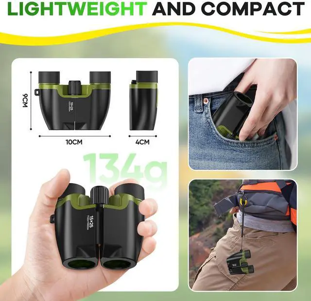 Alt view image 6 of 7 - Compact Binoculars for Adults and Kids, Large View Waterproof Small Binoculars with Low Light Vision BAK4 Prism FMC Lens for Cruise Ship Bird Watching Travel Sightseeing Concert Hunting (Green)