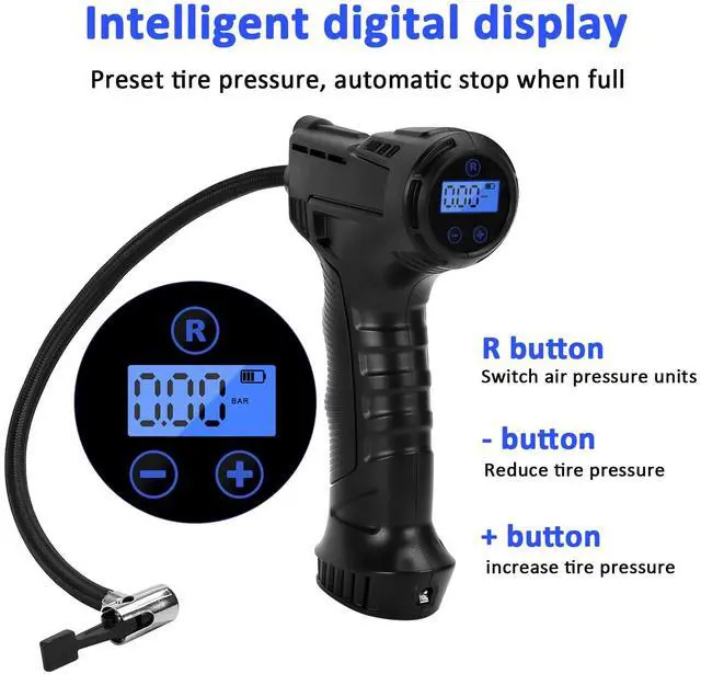 Alt view image 4 of 7 - Cordless Air Compressor Tire Inflator,Portable Handheld Air Pump for Tires with Digital Pressure Gauge,12V Rechargeable Battery Powered Wireless Air Pump for Car Bike Bicycles Motorcycles Ball