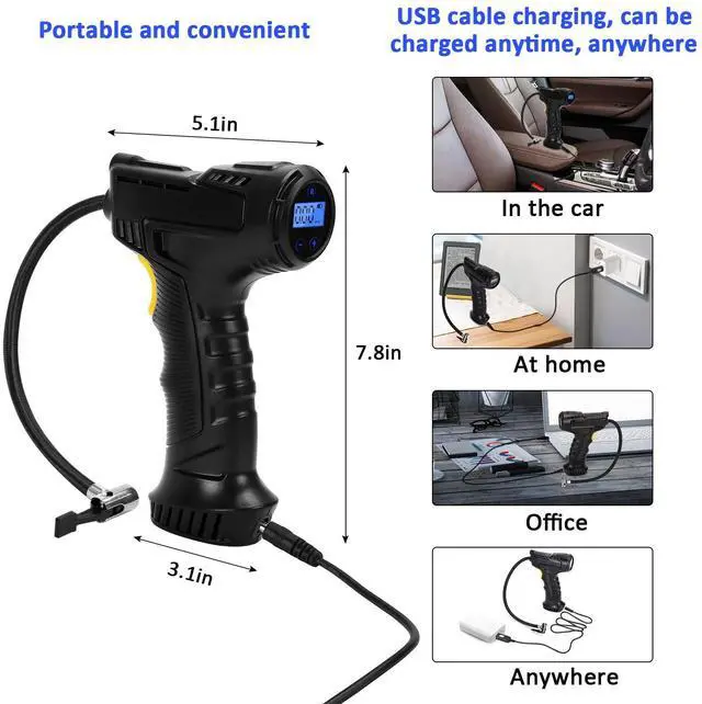 Alt view image 7 of 7 - Cordless Air Compressor Tire Inflator,Portable Handheld Air Pump for Tires with Digital Pressure Gauge,12V Rechargeable Battery Powered Wireless Air Pump for Car Bike Bicycles Motorcycles Ball