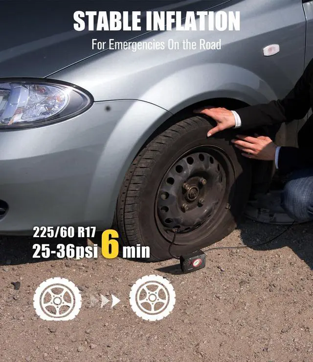 Alt view image 3 of 7 - AVID POWER 12V Tire Inflator Portable Air Compressor, Portable Car Air Pump w/Display Gauge and LED Light, Air Pump for Car Tires, Bike, Motorcycle, Compact, Lightweight (Red)