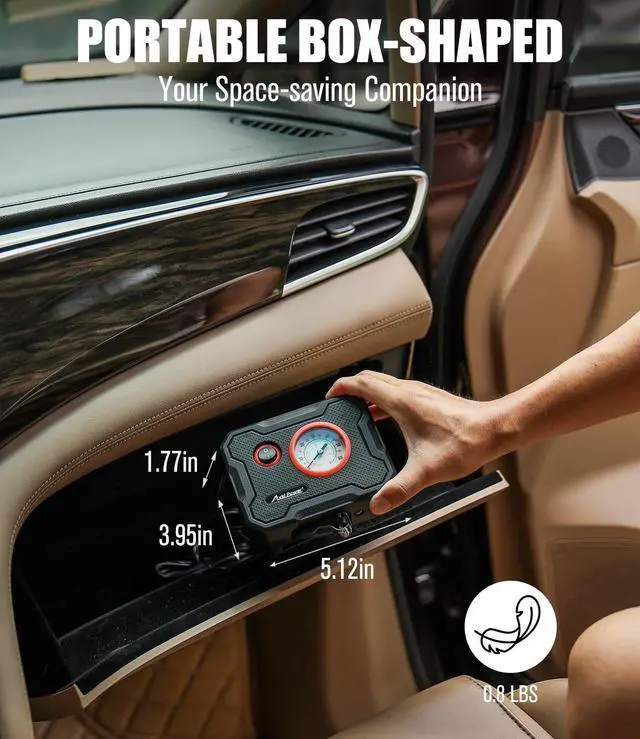 Alt view image 4 of 7 - AVID POWER 12V Tire Inflator Portable Air Compressor, Portable Car Air Pump w/Display Gauge and LED Light, Air Pump for Car Tires, Bike, Motorcycle, Compact, Lightweight (Red)