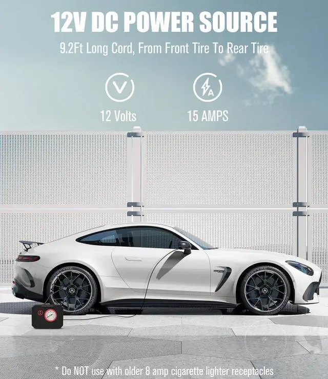 Alt view image 6 of 7 - AVID POWER 12V Tire Inflator Portable Air Compressor, Portable Car Air Pump w/Display Gauge and LED Light, Air Pump for Car Tires, Bike, Motorcycle, Compact, Lightweight (Red)