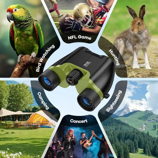 Alt view image 7 of 7 - Compact Binoculars for Adults and Kids, Large View Waterproof Small Binoculars with Low Light Vision BAK4 Prism FMC Lens for Cruise Ship Bird Watching Travel Sightseeing Concert Hunting (Green)