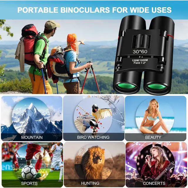 Alt view image 3 of 7 - PISEZ 30X60 Compact Binoculars for Adults and KidsLightweight Foldable Easy Focus Small Binoculars for Bird Watching Hunting Concert Traveling Theater Opera Sightseeing
