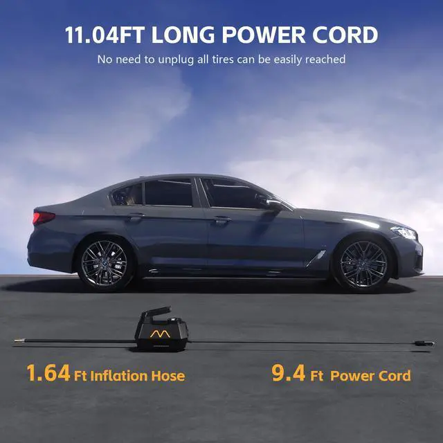 Alt view image 5 of 7 - Tire Inflator Portable Air Compressor, Air Pump for Car Tires, 12V DC-Powered Auto Pump with Digital Pressure Gauge, Emergency LED Light - Car Accessories for Car, Motorcycles, Bicycle, Ball, Balloons