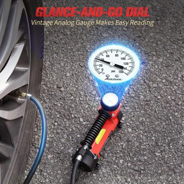 Alt view image 4 of 7 - AVID POWER 12V DC Tire Inflator Portable Air Compressor, Compact Air Pump w/Copper Motor, Easy Operation 12V Tire Pump w/Carrying Case & 3 Adapters (Red)