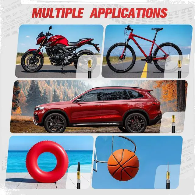 Alt view image 7 of 7 - AVID POWER 12V DC Tire Inflator Portable Air Compressor, Compact Air Pump w/Copper Motor, Easy Operation 12V Tire Pump w/Carrying Case & 3 Adapters (Red)