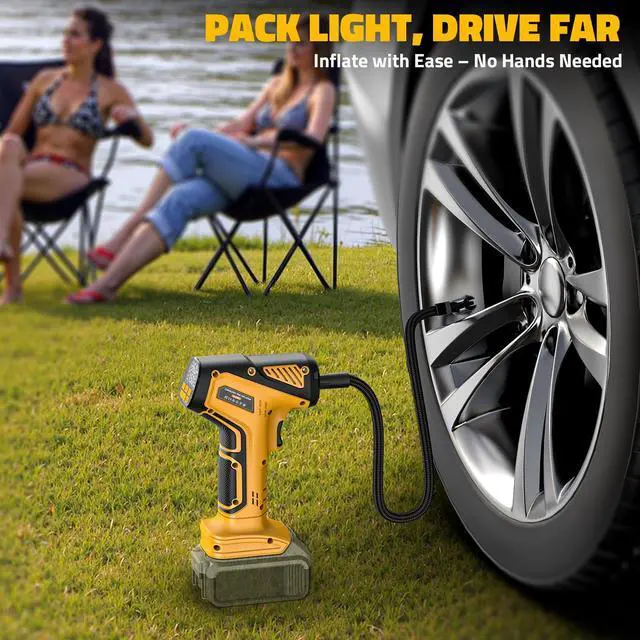 Alt view image 4 of 7 - DIYtoolifz 150PSI Tire Inflator Portable Air Compressor: Cordless Air Pump Compatible with Dewalt 20V Battery - Car Tire Pump with Digital Pressure Gauge & LED Light for Auto, Motorcycles(Bare Tool)