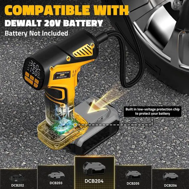 Alt view image 6 of 7 - DIYtoolifz 150PSI Tire Inflator Portable Air Compressor: Cordless Air Pump Compatible with Dewalt 20V Battery - Car Tire Pump with Digital Pressure Gauge & LED Light for Auto, Motorcycles(Bare Tool)