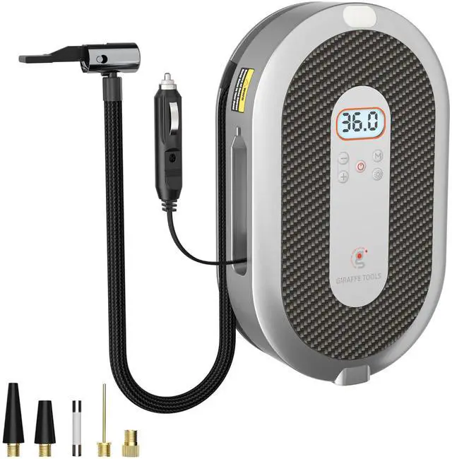 Main image of Giraffe Tools Tire Inflator Portable Air Compressor, 150 PSI 12V Car Air Pump with Digital Pressure Gauge, 13ft Cord Retraction Auto Tire Pump with Emergency LED Light for Bicycle, Motorcycle, Ball