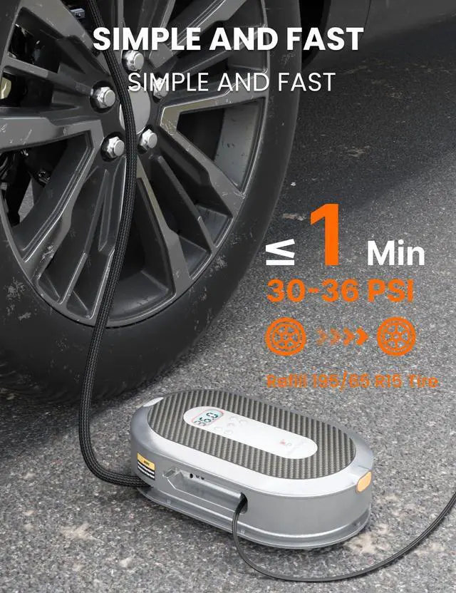 Alt view image 2 of 7 - Giraffe Tools Tire Inflator Portable Air Compressor, 150 PSI 12V Car Air Pump with Digital Pressure Gauge, 13ft Cord Retraction Auto Tire Pump with Emergency LED Light for Bicycle, Motorcycle, Ball