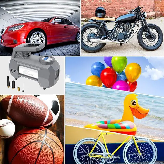 Alt view image 5 of 6 - HAUSBELL 150 PSI Tire Inflator Portable Air Compressor for Car Tires, Air Pump for Car, 12V DC-Powered Tire Pump with Valve Adapter, Digital Pressure Gauge, Emergency LED Light for Bicycle, Grey