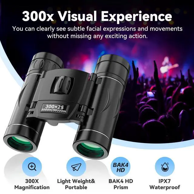 Alt view image 3 of 7 - 300x25 Binoculars for Adults and Kids, High Powered Mini Pocket Binoculars with Phone Adapter, Waterproof Compact Telescope for Bird Watching, Hunting, Concert, Theater, Opera, Traveling, Sightseeing
