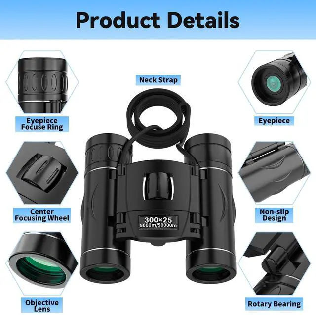 Alt view image 4 of 7 - 300x25 Binoculars for Adults and Kids, High Powered Mini Pocket Binoculars with Phone Adapter, Waterproof Compact Telescope for Bird Watching, Hunting, Concert, Theater, Opera, Traveling, Sightseeing